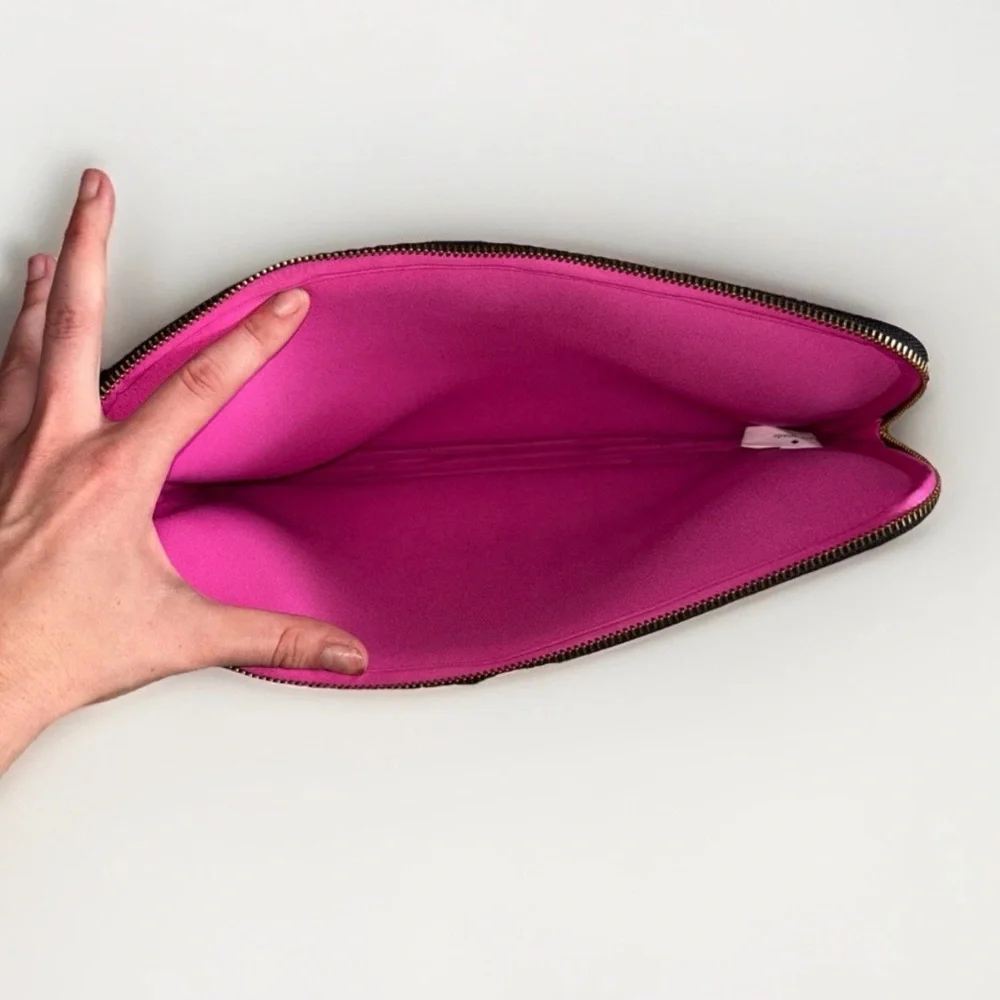 Kate Spade New York Black Zippered Padded Laptop Sleeve With Pink Interior